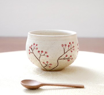 圓潤造型雕花湯吞 - 野玫瑰果實