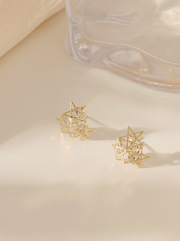 簍空星星鋯石925銀針耳環