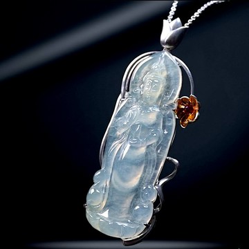 玻璃種翡翠寶瓶觀音菩薩項鍊 18K金 | 天然緬甸玉翡翠A貨 | 送禮