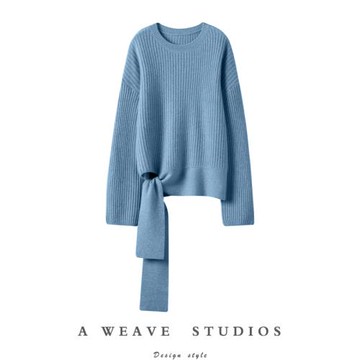 細節控出眾~加厚圓領羊絨衫女純羊絨底擺系帶羊絨毛衣寬松