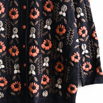 【蛋植物古著】午夜繁花精工線繡開襟古著毛衣