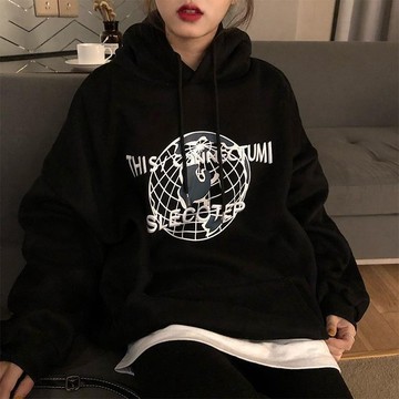 【XL-8XL大尺碼】👩帽T 大學T 長袖大學t 可愛帽t  可愛帽t 大碼胖mm300斤cec連帽加絨加厚上衣地球圖