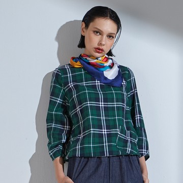 CLL巧玲瓏 純棉格紋九分袖上衣 0533516