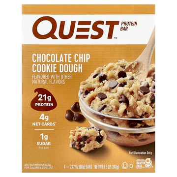Quest Nutrition, 蛋白棒，巧克力碎曲奇面團，4 根，每根 2.12 盎司（60 克）