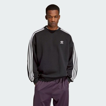 【ADIDAS】Oversize crew 男 黑 長袖上衣 大學T 亞版 三線 穿搭 圓領 IZ1829