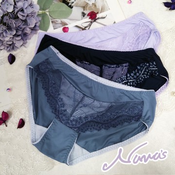 【露娜斯】戀語藤花。精緻蕾絲透氣舒適三角內褲【丈青/灰藍/淺紫】台灣製 P519