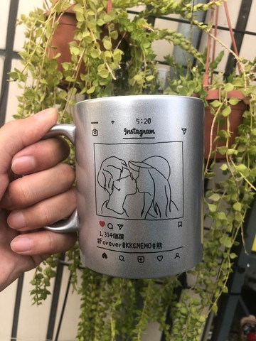 IG回憶紀念線條馬克杯 情侶對杯 客製化禮物 手繪杯子 金杯銀杯款