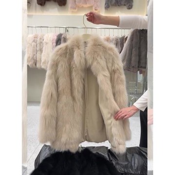 (免運)今年流行的環保皮草大衣小香風杏色仿水貂絨毛毛厚外套女冬季新款