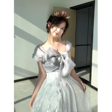 晚禮服輕奢小眾高端一字肩成人禮公主裙超仙女藝考演出主持人紗裙