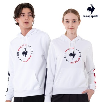 【LE COQ SPORTIF 法國公雞】網路獨家 男女款白色休閒經典連帽T恤LWU23931