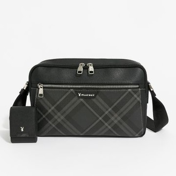 PLAYBOY - 斜背包  Black Diamond Plaid系列 - 灰色