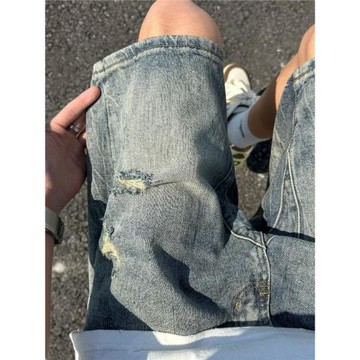 美式破洞牛仔短褲男2026新款秋季穿搭褲子潮牌痞帥外穿寬松五分褲