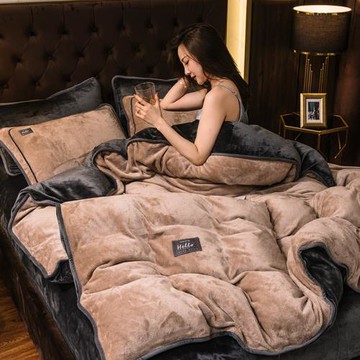 牛奶絨珊瑚絨四件套冬季加厚保暖法蘭絨被套雙面絨純色法萊絨加絨