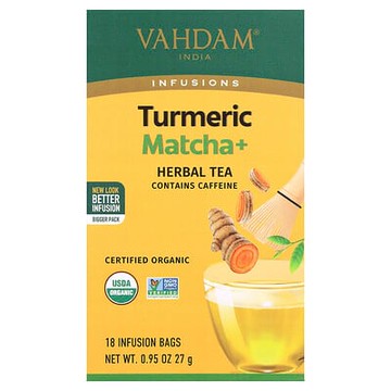 VAHDAM India, Infusions，草本茶，姜黃抹茶+，18 液袋，0.95 盎司（27 克）