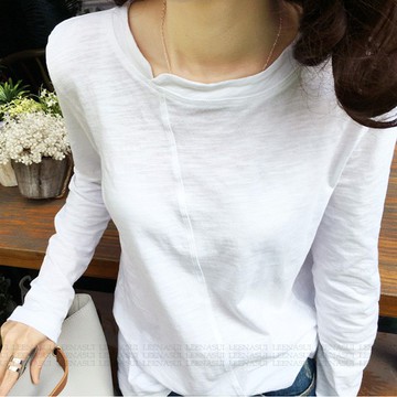 長袖t恤 長袖上衣 純棉女生衣服 寬鬆圓領長袖T恤 1色011939