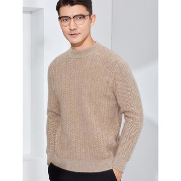 重磅加厚半高領羊絨針織衫商務休閑提花流行的山羊絨衫男士毛衣