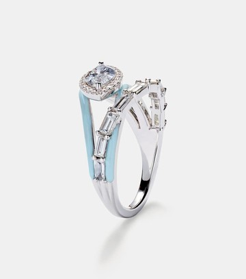 Kamyen Oasis 18kt white gold ring with diamonds and enamel
