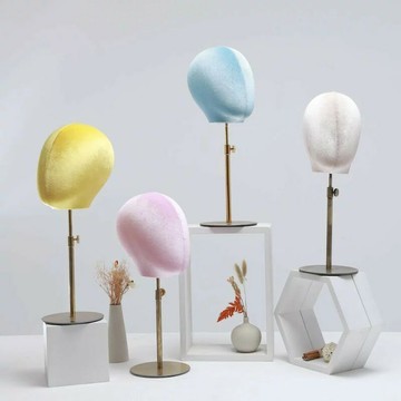 彩色絲絨頭模服裝店模特頭臺展示架耳機假發帽子飾品櫥窗陳列道具