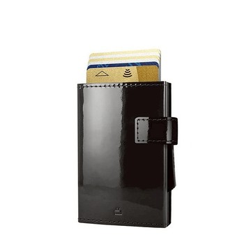 耐髒最實用【OgonDesigns】Cascade Wallet SNAP RFID 法國安全防盜環扣真皮三摺錢包 - Glossy Black 漆光黑 旅行 出國 出遊 送男友 爸爸