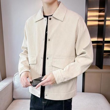 男士高端外套痞帥高級感男裝春秋潮牌復古華夫格翻領上衣工裝夾克