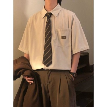 三件裝/夏季美式復古潮牌學院風男女生簡約休閒百搭短袖襯衫套裝