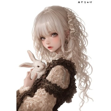 【3 月新作 2】07-095-0257 人物貼紙 動物與少女蕾絲