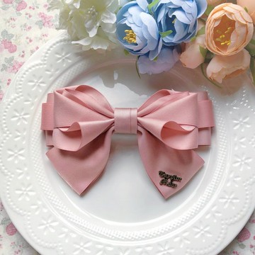 特大氣質素色立體蝴蝶結彈夾髮夾-煙燻粉色