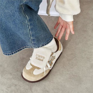 瑪速主義2025新款加絨保暖棉鞋女春百搭平底板鞋休閑鞋毛毛可愛鞋