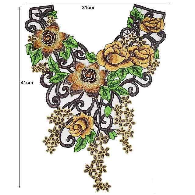 クラフト カラー ヴニーズブラウン 花 刺? アップリケ トリム 装飾 レース ネック 襟 縫製 工芸品