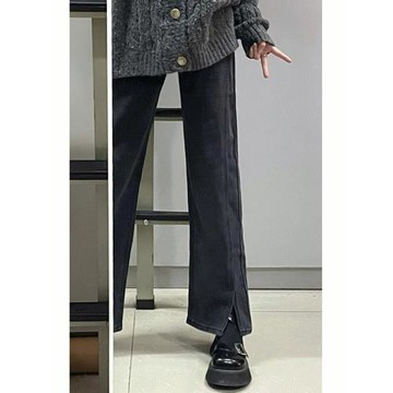微胖大碼開叉牛仔褲直筒胖mm適合腿粗女生的褲子女小眾設計感秋季