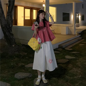 時尚裙子套裝女夏季年新款娃娃上衣半身裙洋氣減齡休閑兩件套