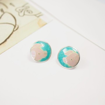 十二生肖琺瑯飾品系列 粉紅豬掐絲琺瑯耳環