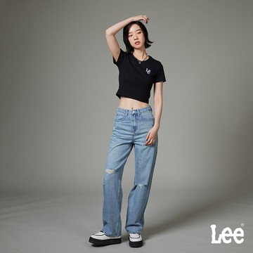 Lee 女款 季節性版型 牛仔寬褲 淺藍洗水｜Modern