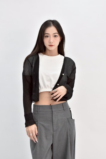 (M) seu質感透膚黑色罩衫