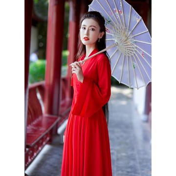 25春秋新款國風漢元素連衣裙女改良漢服氣質修身飄逸大擺仙女裙子