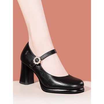 新款皮鞋女配旗袍鞋子瑪麗珍高跟鞋厚底防水臺女鞋一字扣粗跟單鞋