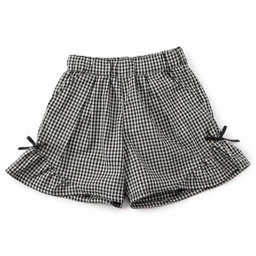 日本 apres les cours - 二側可愛蝴蝶結寬擺短褲-格子-黑x白