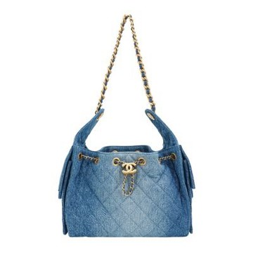 Chanel 香奈兒 25 Bag 牛仔布金釦鏈帶肩背包(AS5293-牛仔藍)