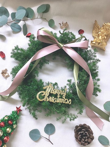 齁齁齁 來喲 可愛簡約鮮氣雪松花環 雙蝴蝶結款