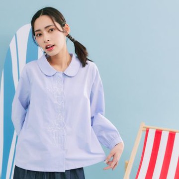 【Dailo】棉花糖馬戲團圖案門襟襯衫 白 紫