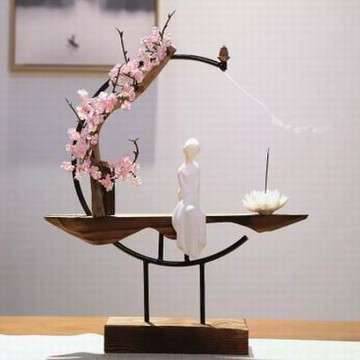 【風化木桃花侍女擺件-40*43.5cm-1款/組】中式禪意創意居家辦公裝飾品-90401