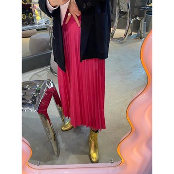 落落狷介 紅色百褶裙2025年新款春裝百褶長款半身裙A字裙韓版裙子