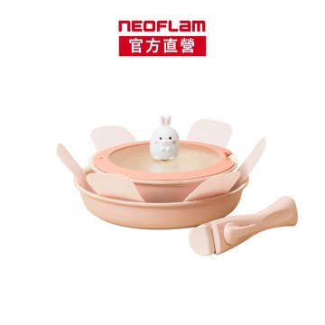 NEOFLAM Midas Plus 可拆式陶瓷塗層2鍋4件組-小兔款(不挑爐具，瓦斯爐電磁爐可用)-台灣原廠公司貨