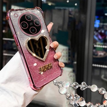 適用OPPOFindX8手機殼時尚鑲鉆鏡子保護套FindX8Pro/Ultra硅膠超薄防摔FindX7Pro/Ultra帶鏡頭膜POPOO帶掛繩