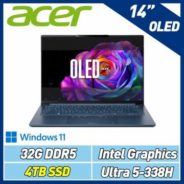 Acer 宏碁 Swift Go SFG14-I71-51B4 14吋OLED輕薄特仕筆電(Ultra 5-338H/32G/4TB SSD/Win11/藍)