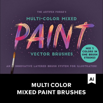 Illustrator筆刷 | 多色混合顏料筆刷 Multi Color Mixed Paint Brushes