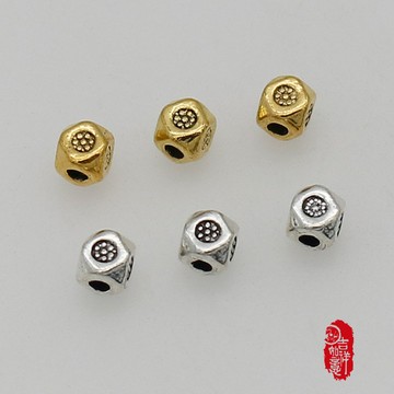 【1元2個】復古手工藏銀切面多稜散珠 3.5mm手串項鍊配飾隔珠 diy飾品材料