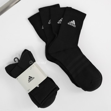 【Sharkhead】現貨 Adidas 長襪 黑色 小標 愛迪達 全黑 小腿襪 襪子 基本款 坑條 黑 IC1310