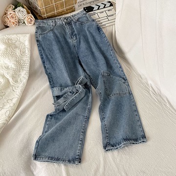 復古港風牛仔褲女新款冬季設計感小眾褲子高街ins潮闊腿褲