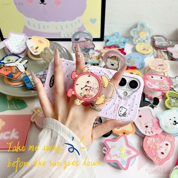 磁性吸引力可折疊手機支架創意流沙設計卡通小貓狗 Hello Kitty 果凍貓支架支架適用於裸機手機 Magsafe 外